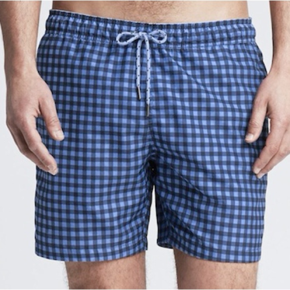 Banana Republic 6" Gingham Drawstring Swim Short Sz M